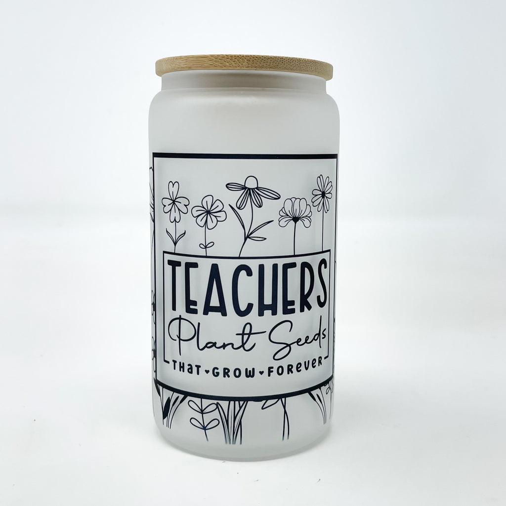 Floral Teacher Frosted Cup